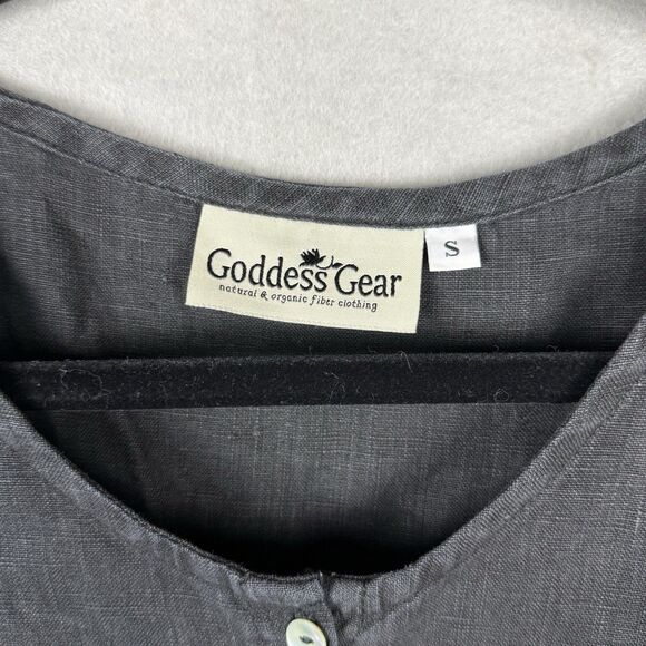 Goddess Gear Black Top Organic Linen Lagenlook Hippie Button Up Shirt Size S - Picture 3 of 7